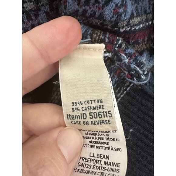 LL Bean Nordic Fair Isle‎ Cardigan Sweater Blue Cotton Cashmere Size M Grandma - Picture 5 of 8